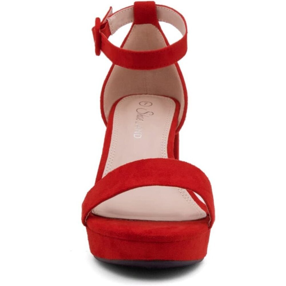 Women's Red Chunky Block Ankle Strap Stylish Comfortable Open Toe Strappy Heel - Picture 7 of 7